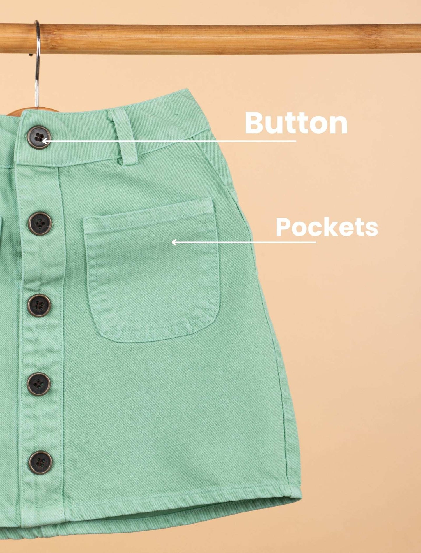 Candy Pop Denim Skirt For Girls Kids (Mint Green) - Tweeny Mini