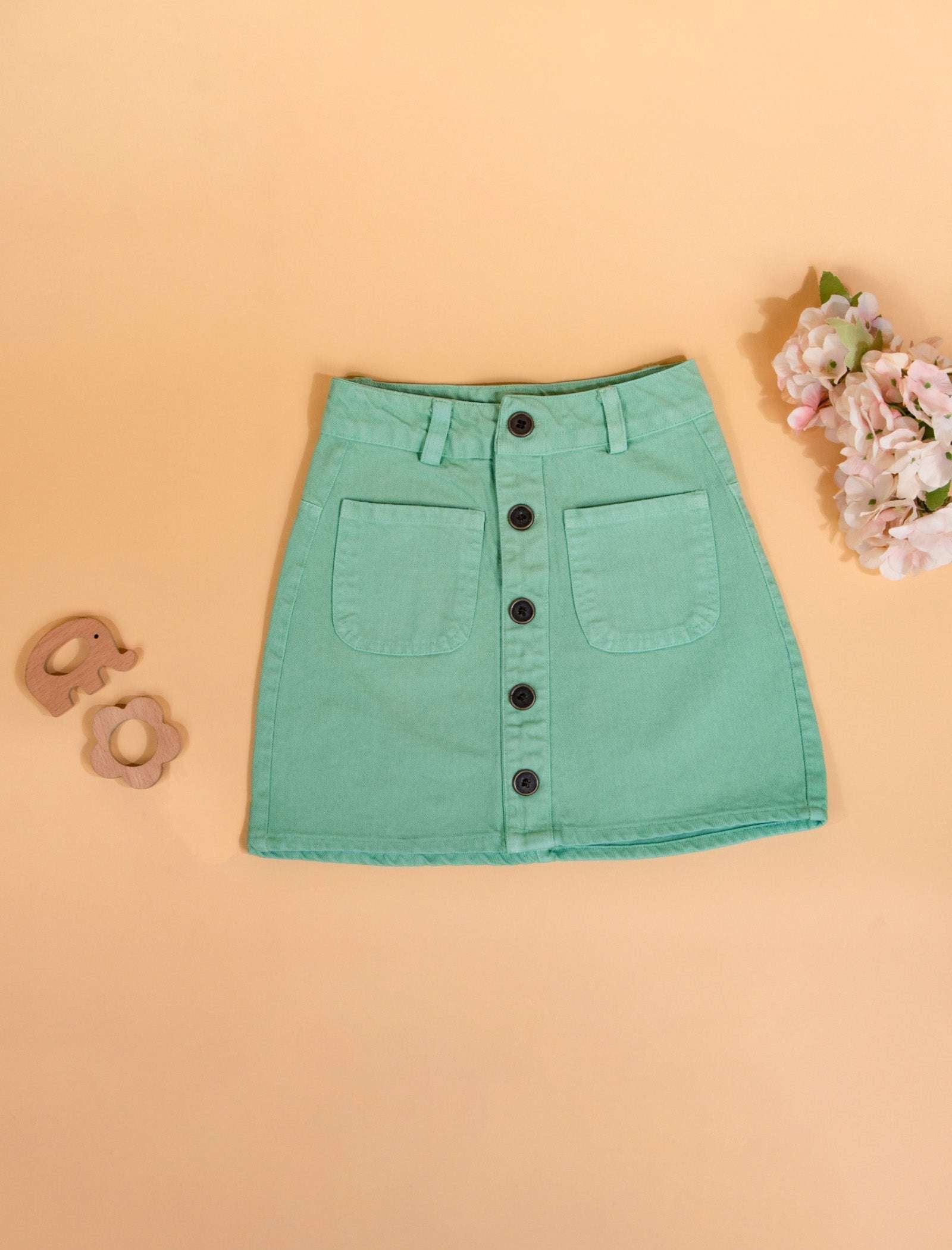 Candy Pop Denim Skirt For Girls Kids (Mint Green) - Tweeny Mini