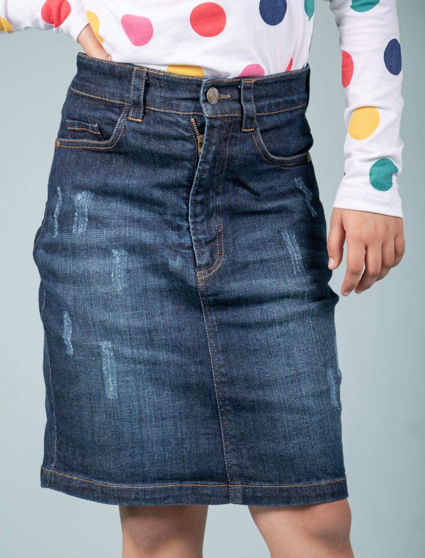 Girls Kids Stylish Denim Skirt and Top Set Combo (Dark Blue) - Tweeny Mini