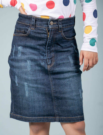 Girls Kids Stylish Denim Skirt and Top Set Combo (Dark Blue) - Tweeny Mini