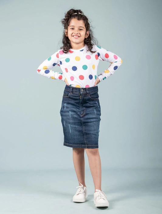 Girls Kids Stylish Denim Skirt and Top Set Combo (Dark Blue) - Tweeny Mini