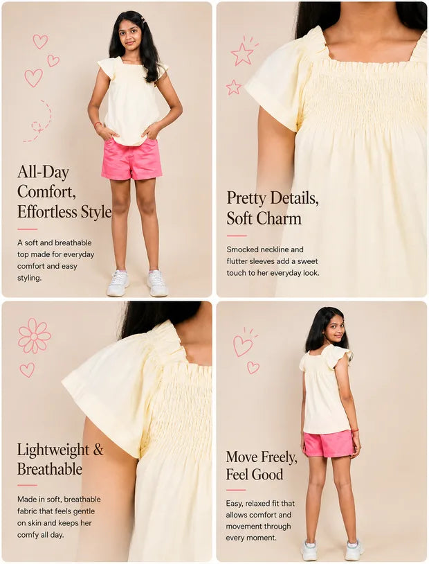Smocked Top yellow top for kids-Tweeny Mini