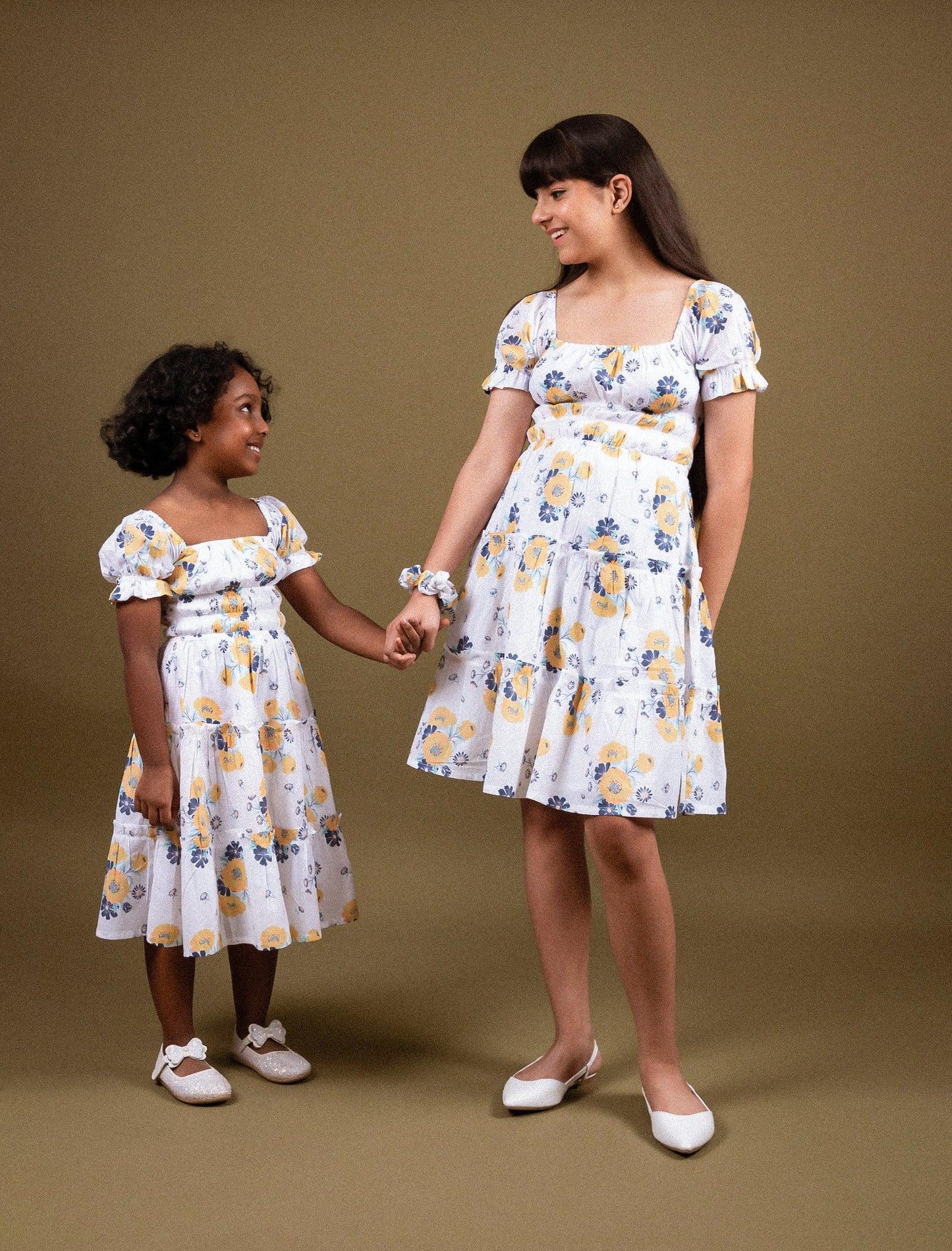 Classic Smocked Floral Dress for Girls Kids (White) - Tweeny Mini