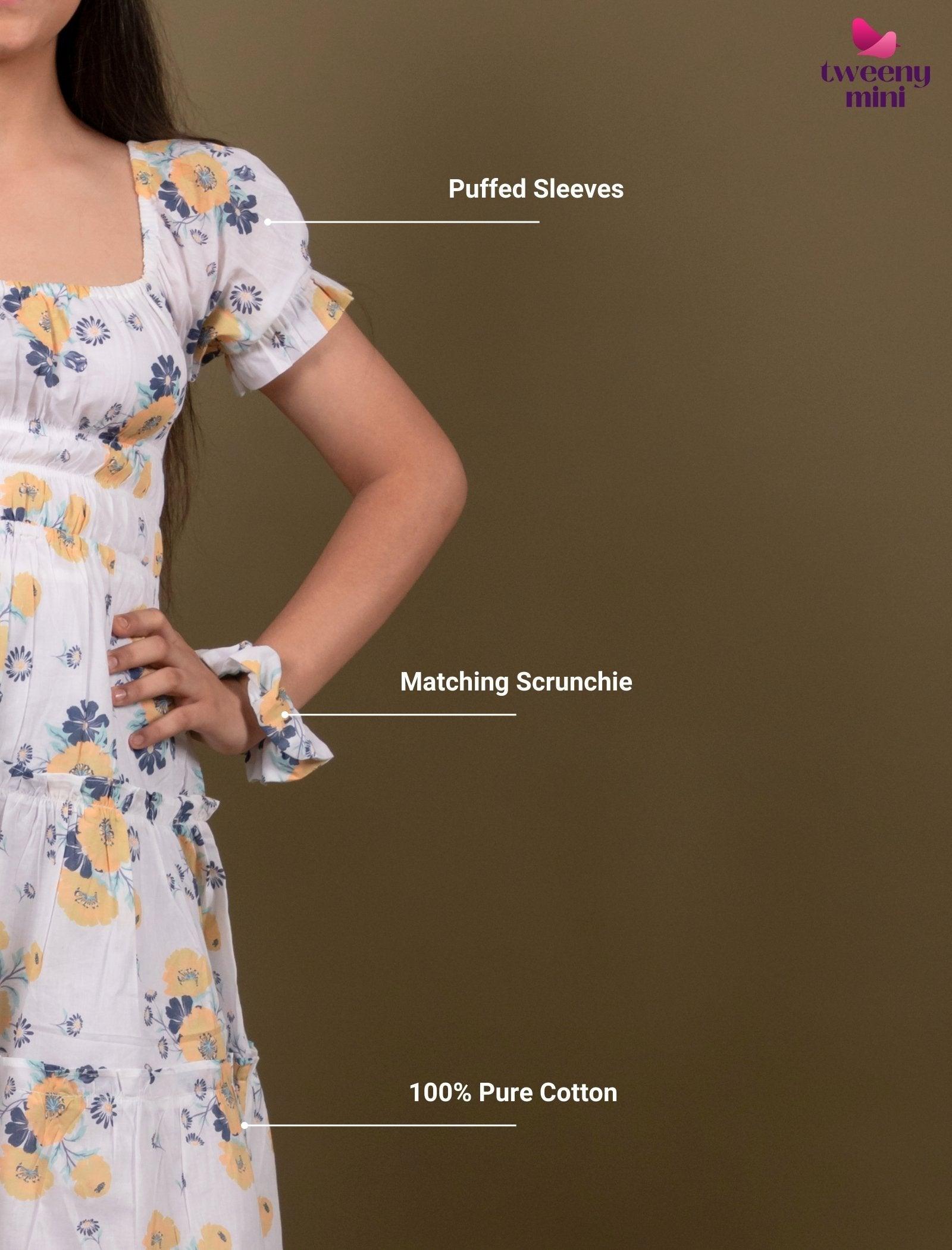 Classic Smocked Floral Dress for Girls Kids (White) - Tweeny Mini