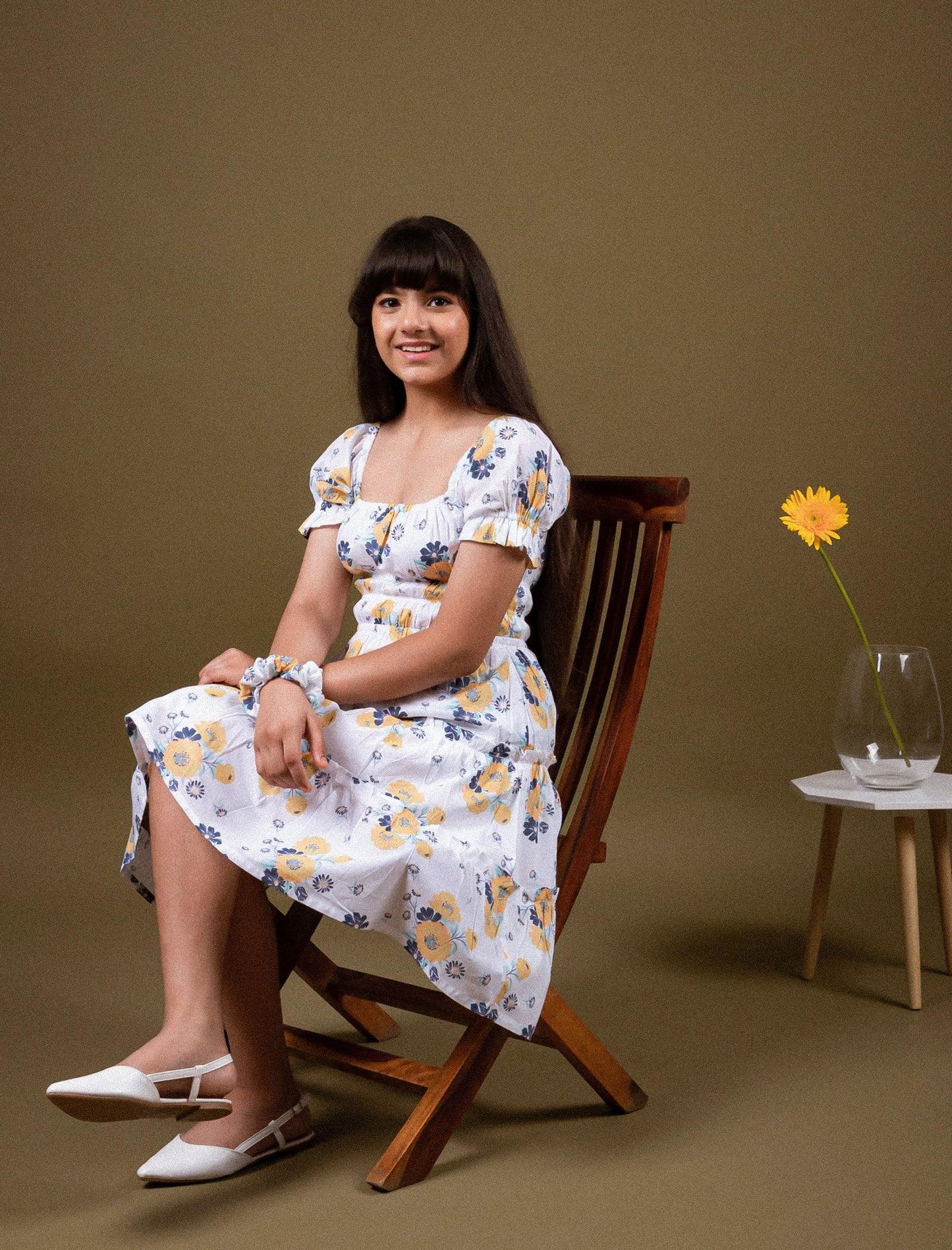 Classic Smocked Floral Dress for Girls Kids (White) - Tweeny Mini