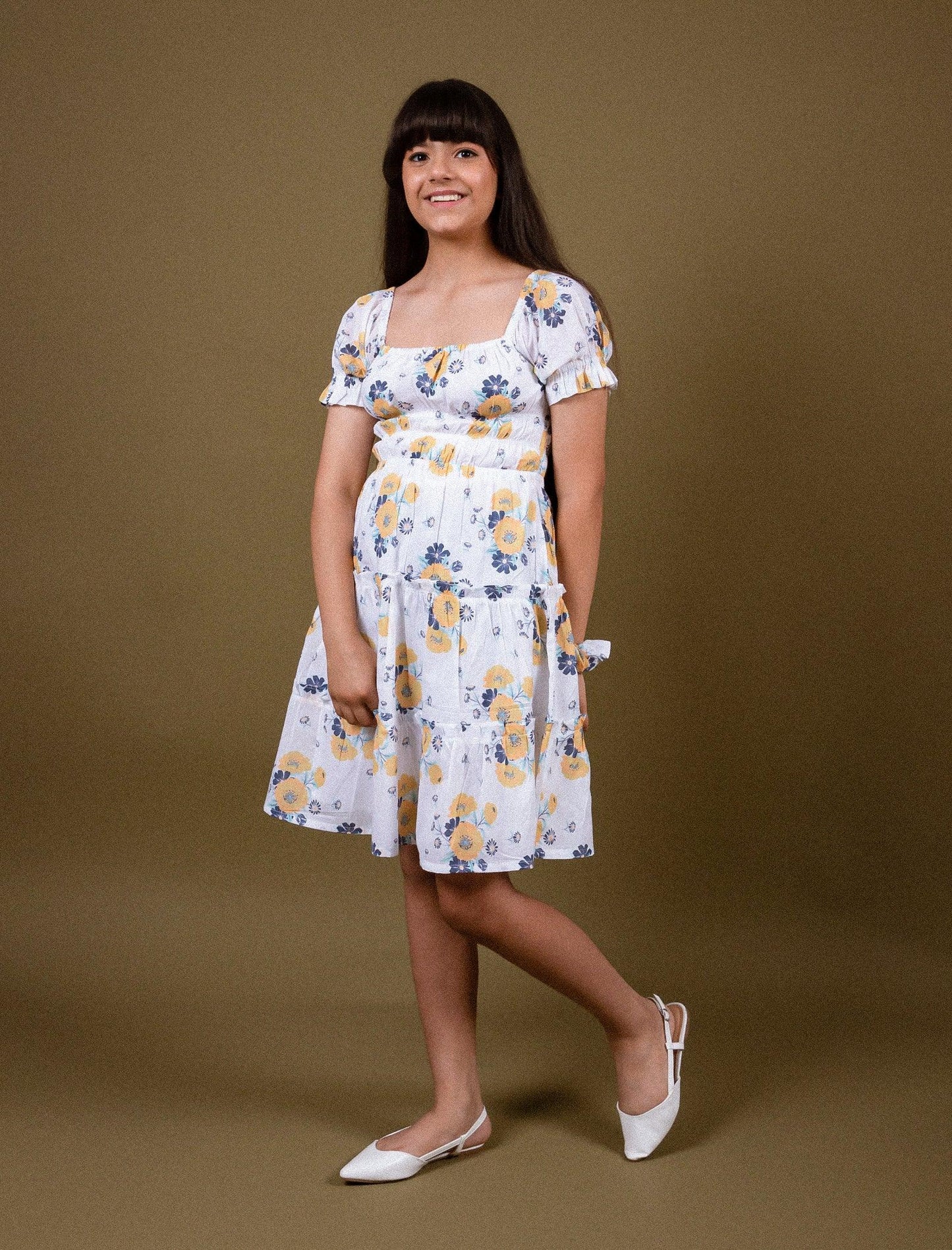 Classic Smocked Floral Dress for Girls Kids (White) - Tweeny Mini