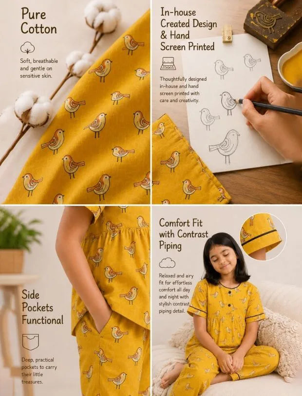 Sparrow Printed Cotton Kids Night Suit-Tweeny Mini
