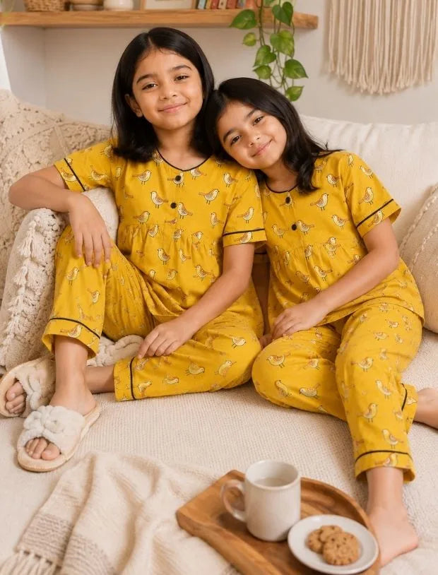 Sparrow Printed Cotton Kids Night Suit-Tweeny Mini
