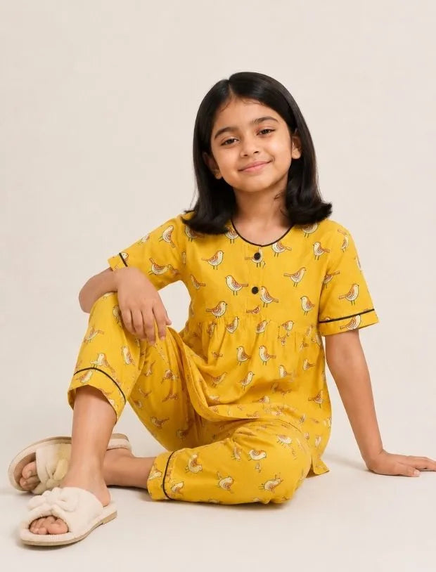 Sparrow Printed Cotton Kids Night Suit-Tweeny Mini
