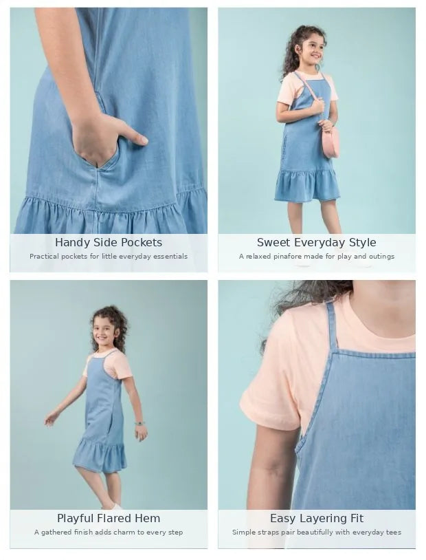 Strappy Denim Kids Girls Pinafore Dress with T-Shirt -Tweeny Mini