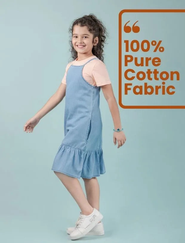 Strappy Denim Kids Girls Pinafore Dress with T-Shirt -Tweeny Mini