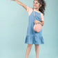 Strappy Denim Kids Girls Pinafore Dress with T-Shirt (Light Blue) - Tweeny Mini