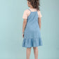 Strappy Denim Kids Girls Pinafore Dress with T-Shirt (Light Blue) - Tweeny Mini