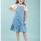 Strappy Denim Kids Girls Pinafore Dress with T-Shirt (Light Blue) - Tweeny Mini