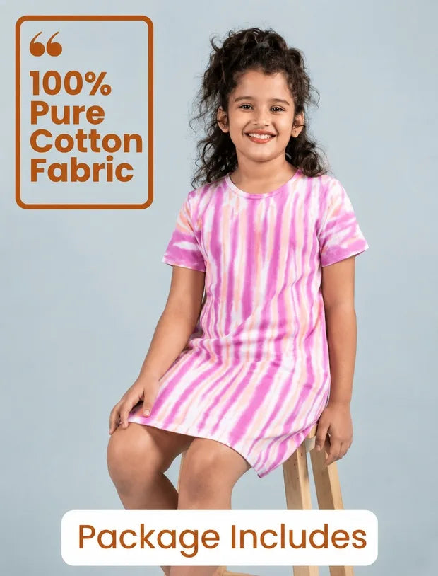 Striped A-line Tie Dye Dress (Mid-thigh, Pink-Tweeny Mini