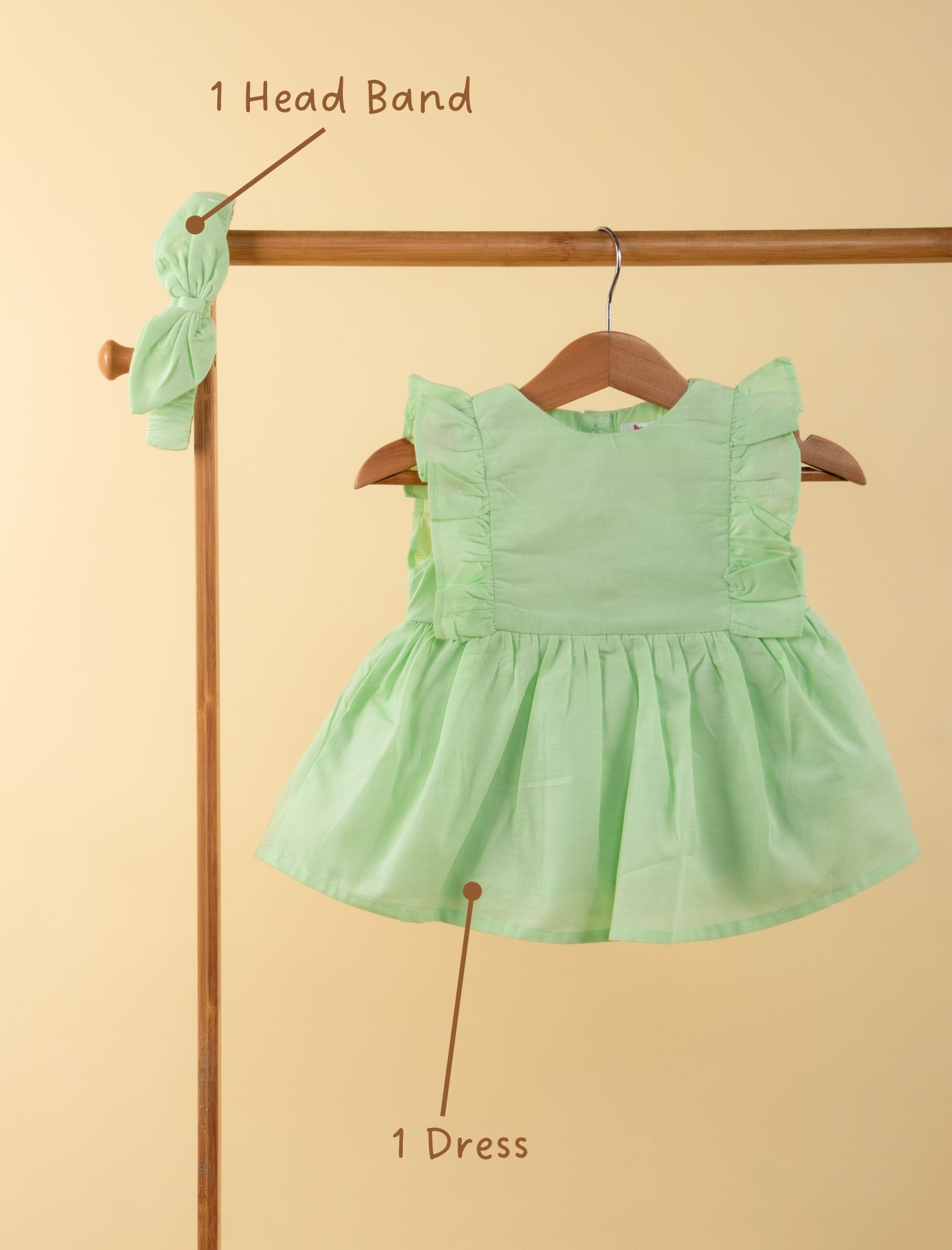 Pure Cotton Summer Frock for Baby Girl with Matching Headband (Seafoam Green) - Tweeny Mini
