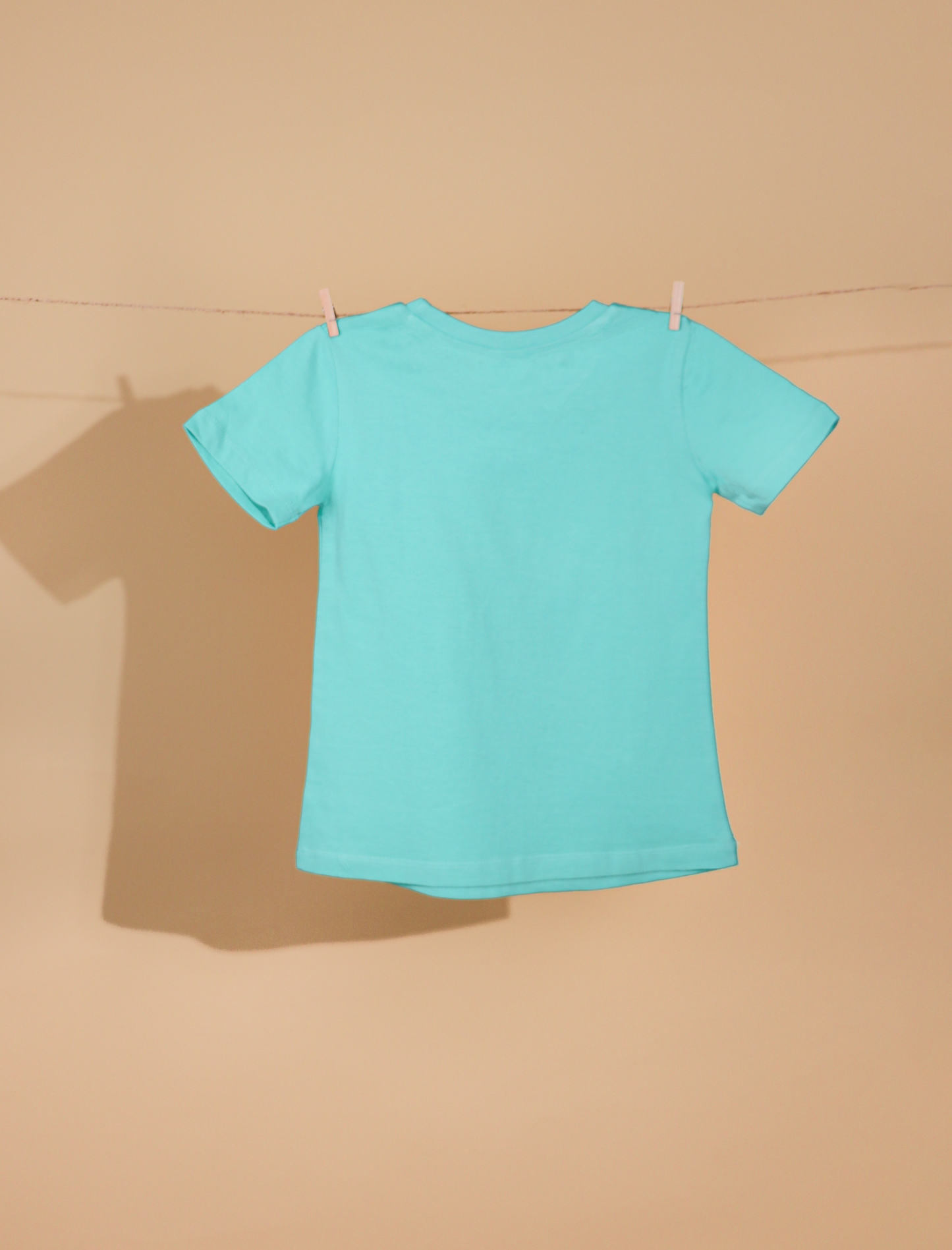 Turquoise t-shirt on a beige background