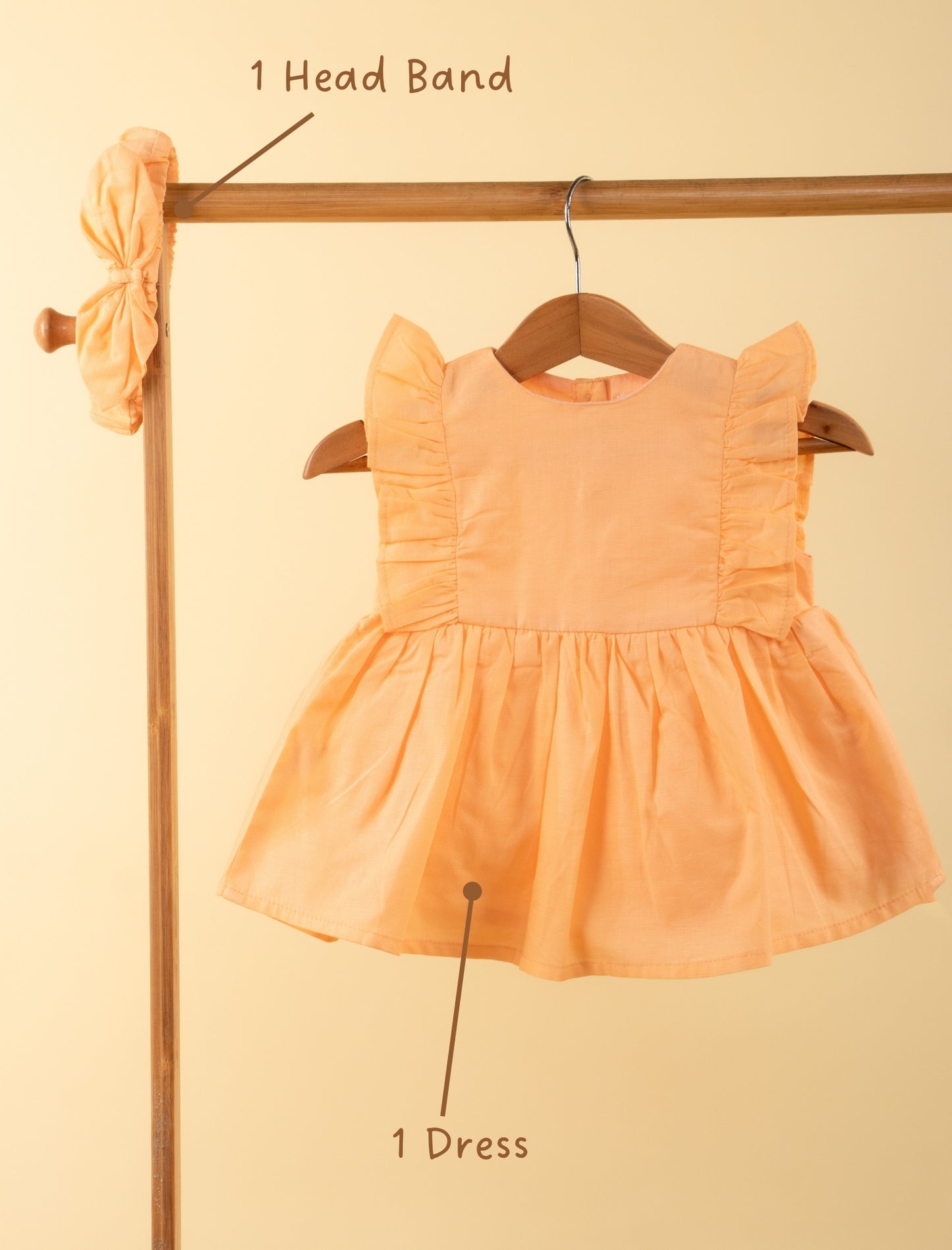 Pure Cotton Summer Dress for Baby Girl with Matching Headband (Sunbeam Orange) - Tweeny Mini