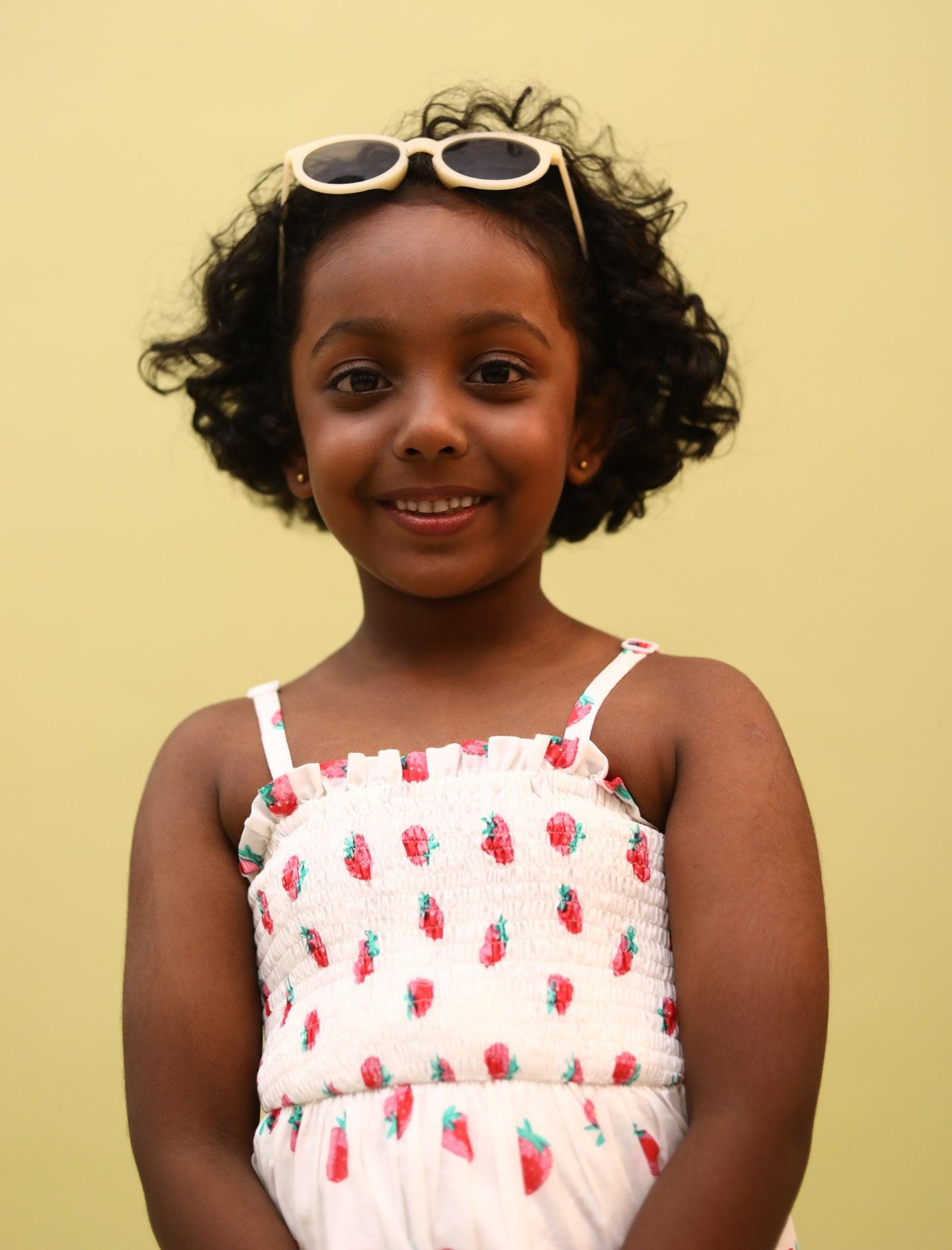 Strawberry Printed Summer Dress for Girls Kids with Matching Scrunchies (Red) - Tweeny Mini