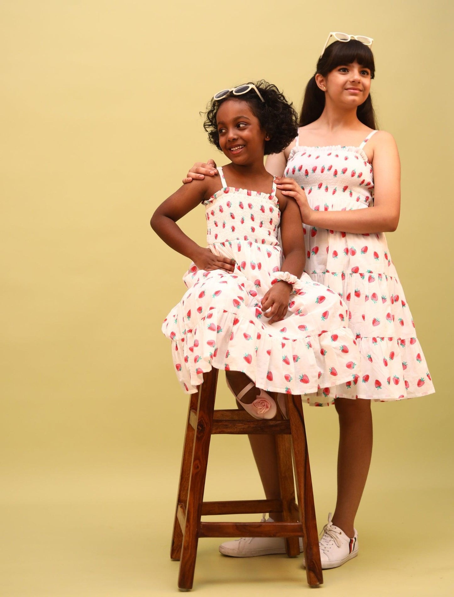 Strawberry Printed Summer Dress for Girls Kids with Matching Scrunchies (Red) - Tweeny Mini