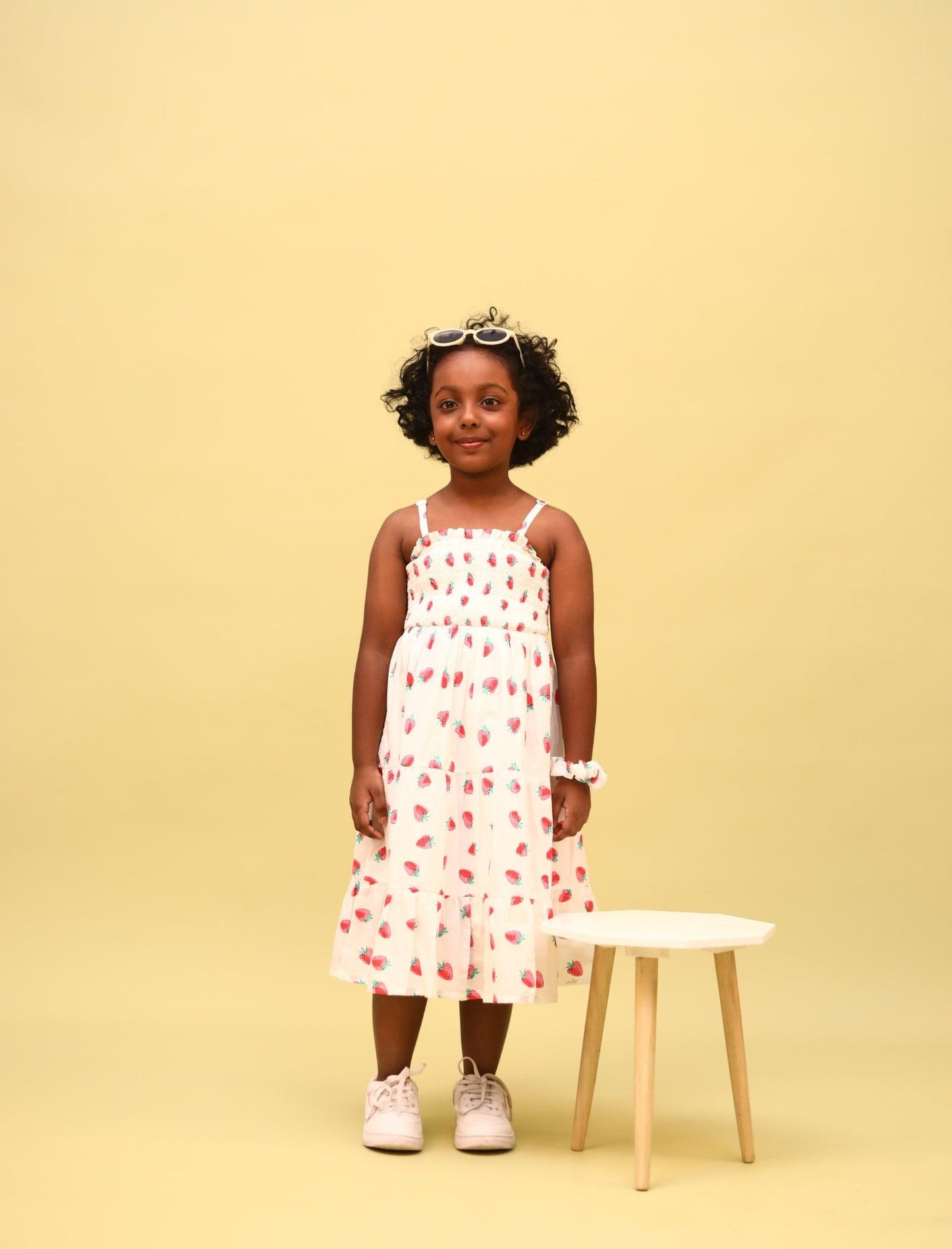 Strawberry Printed Summer Dress for Girls Kids with Matching Scrunchies (Red) - Tweeny Mini