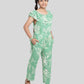 Off-Shoulder Floral Printed Summer Jumpsuit for Girls Kids (Light Green) - Tweeny Mini