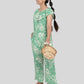 Off-Shoulder Floral Printed Summer Jumpsuit for Girls Kids (Light Green) - Tweeny Mini