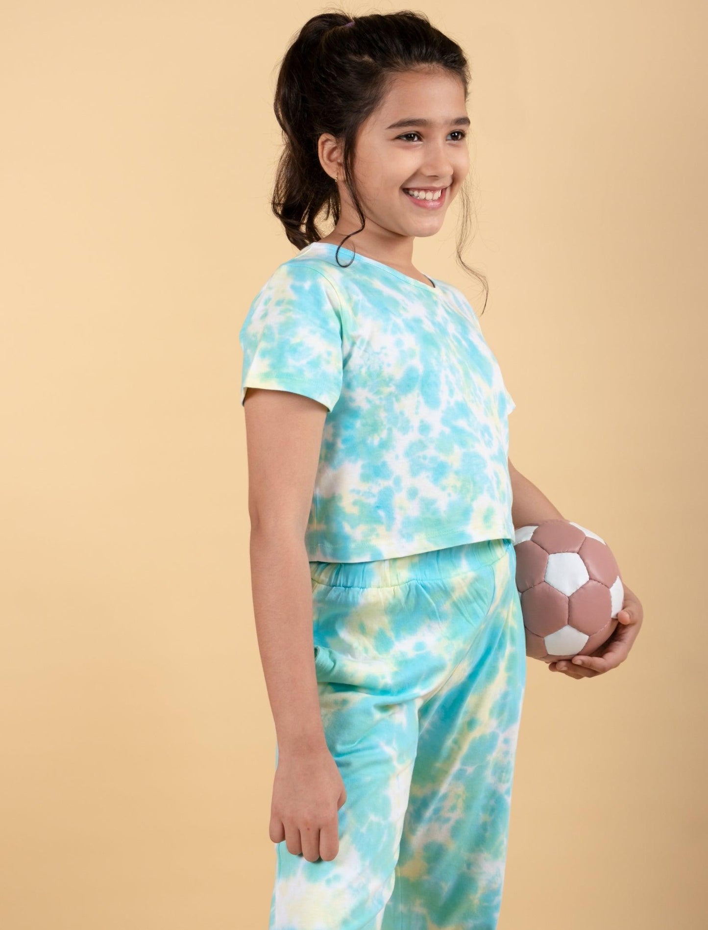 Stylish Summer Tie-Dye Joggers Co-ord Set Kids Girls (Green) - Tweeny Mini