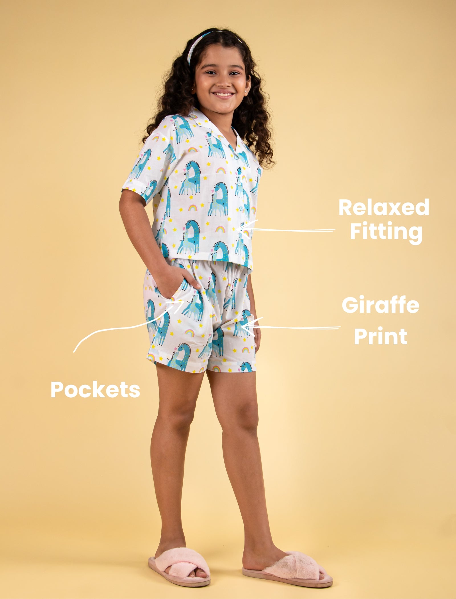 Giffy Love Pure Cotton Summer Nightdress for Girls Kids (Half Sleeves, Blue) - Tweeny Mini