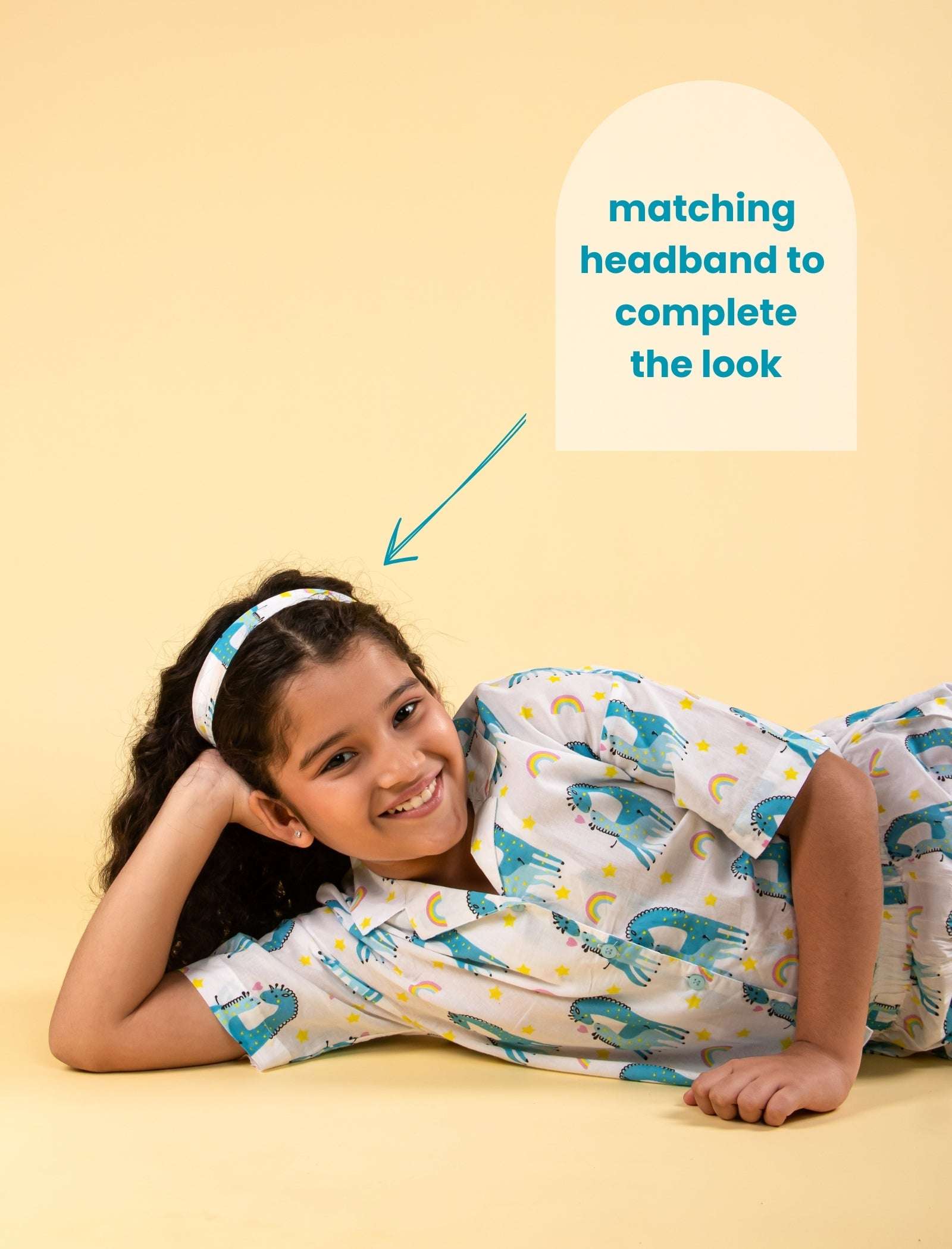 Giffy Love Pure Cotton Summer Nightdress for Girls Kids (Half Sleeves, Blue) - Tweeny Mini