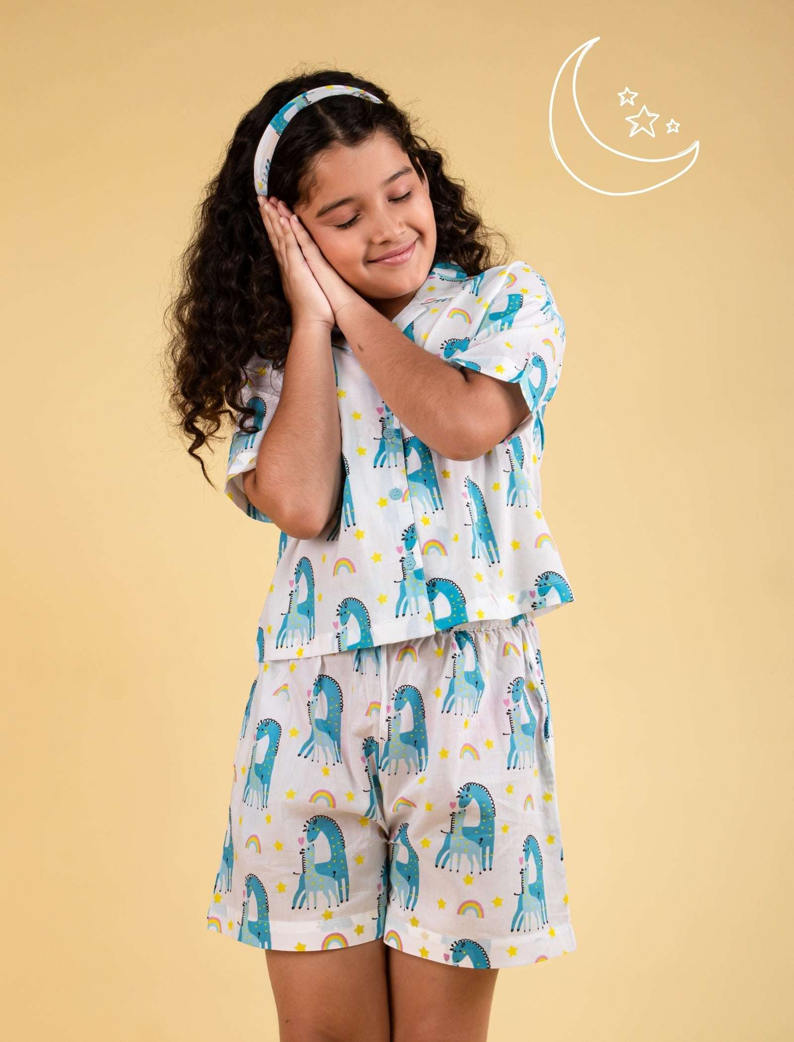 Giffy Love Pure Cotton Summer Nightdress for Girls Kids (Half Sleeves, Blue) - Tweeny Mini