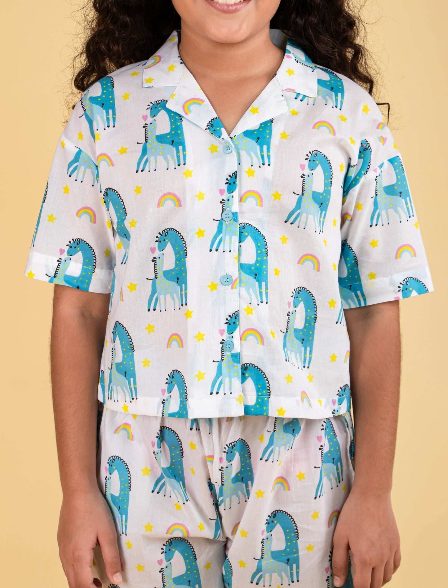 Giffy Love Pure Cotton Summer Nightdress for Girls Kids (Half Sleeves, Blue) - Tweeny Mini