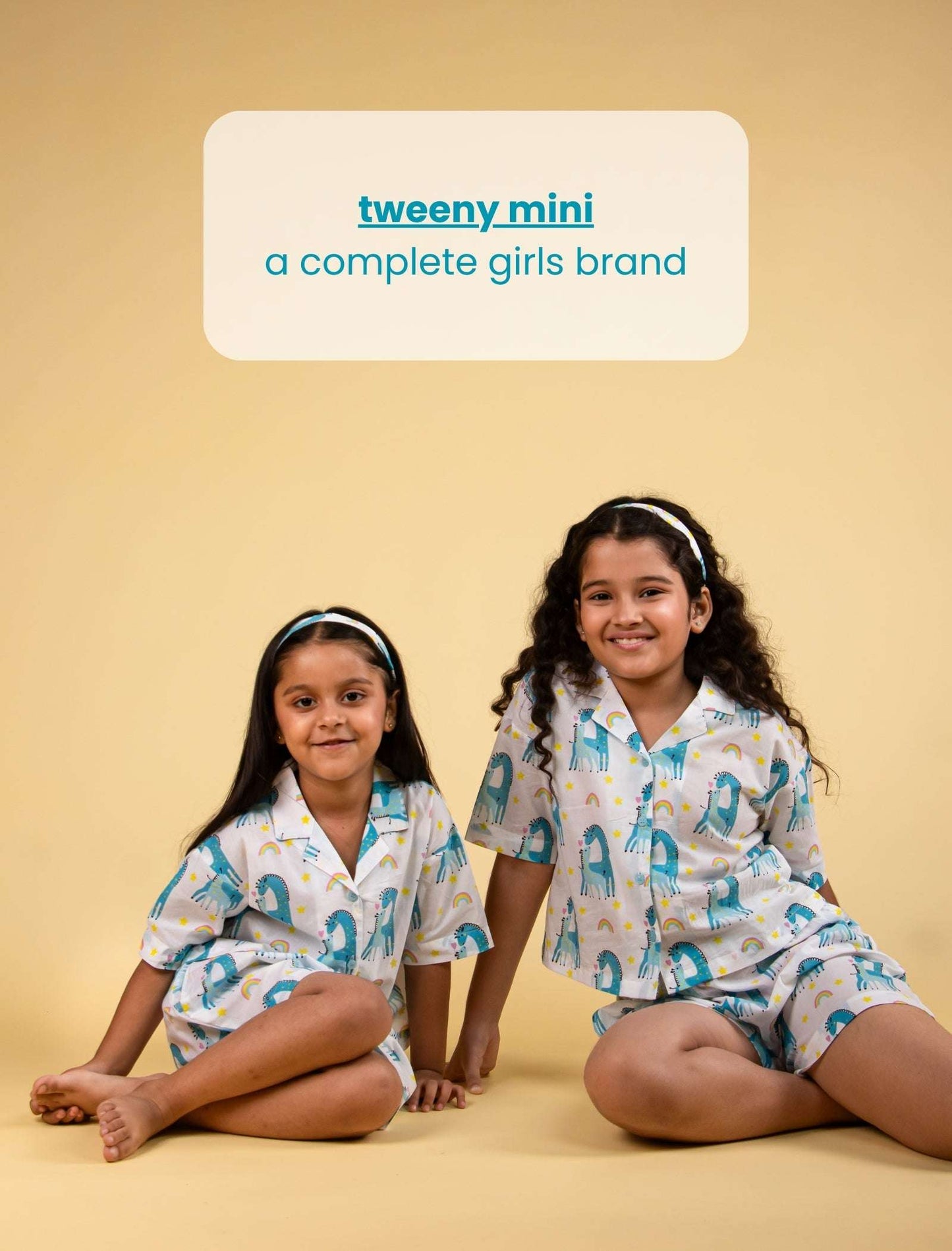 Giffy Love Pure Cotton Summer Nightdress for Girls Kids (Half Sleeves, Blue) - Tweeny Mini