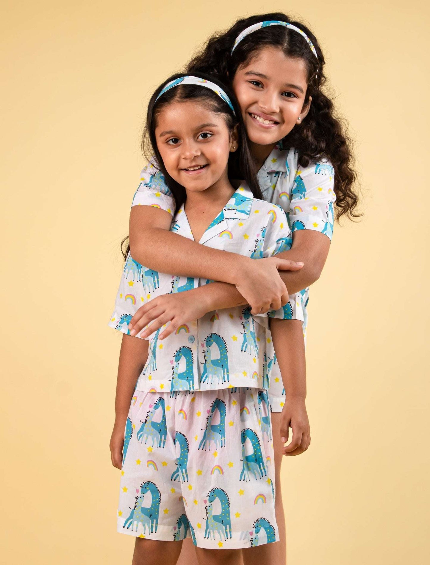 Giffy Love Pure Cotton Summer Nightdress for Girls Kids (Half Sleeves, Blue) - Tweeny Mini