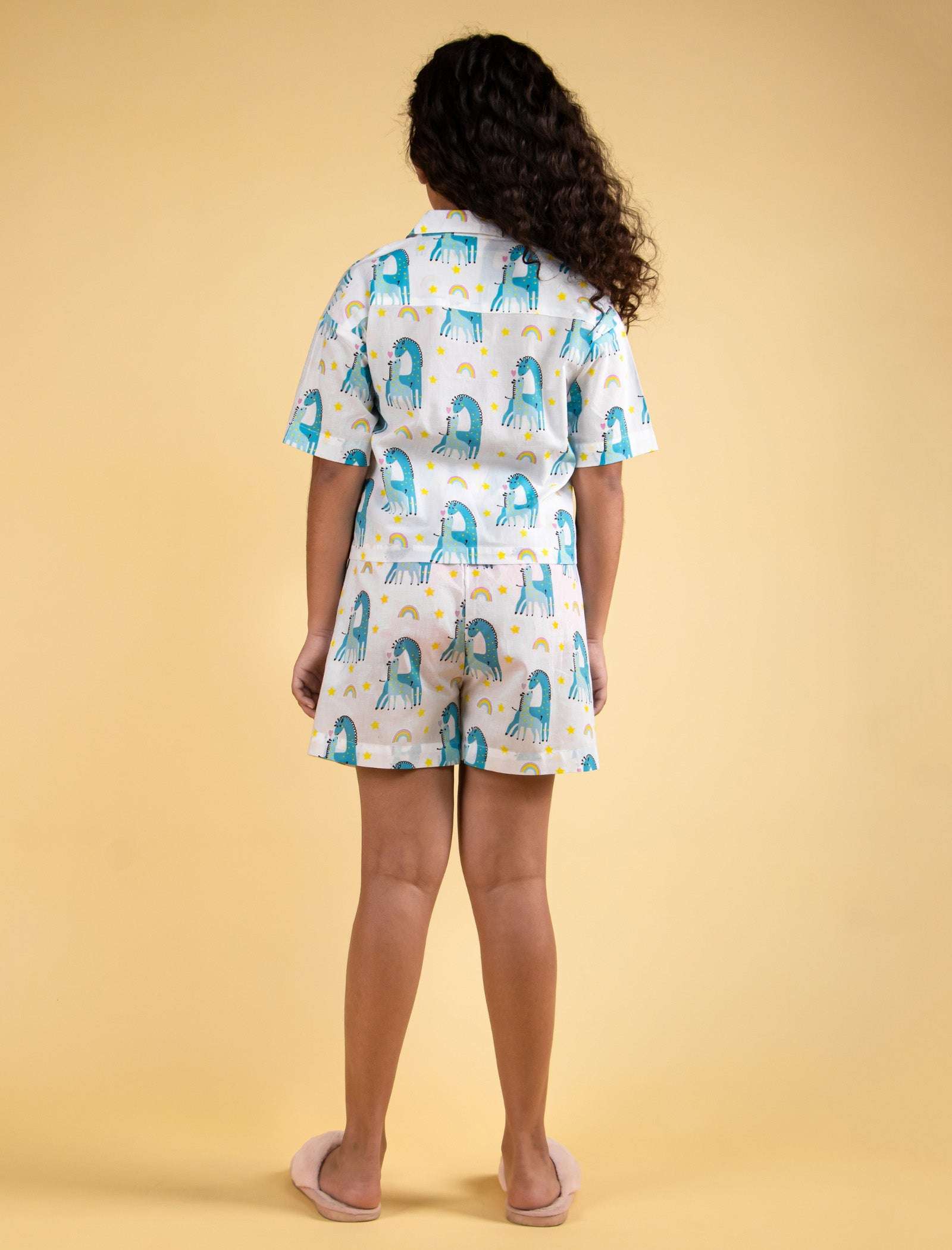 Giffy Love Pure Cotton Summer Nightdress for Girls Kids (Half Sleeves, Blue) - Tweeny Mini