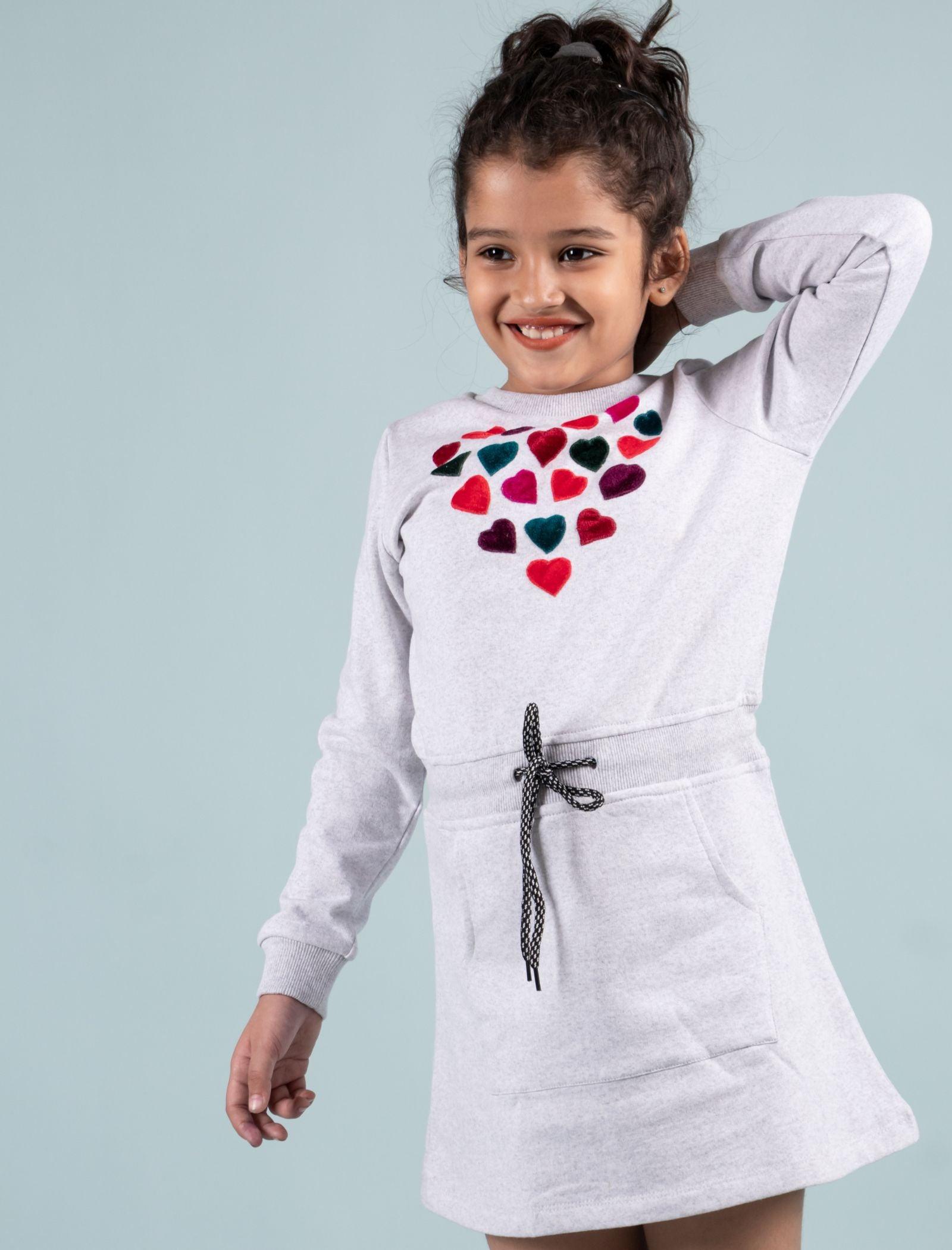 Pure Cotton Fleece Winter Sweatshirt Dress for Girls Kids (Grey) - Tweeny Mini