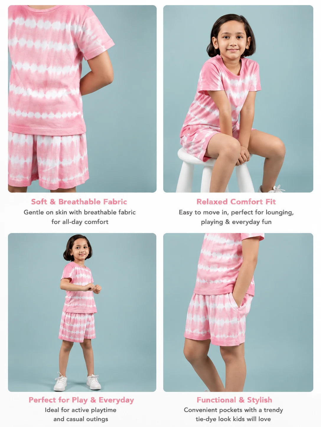 Tie-Dye Co-ord Set for Girls Kids (Pink)-Tweeny Mini