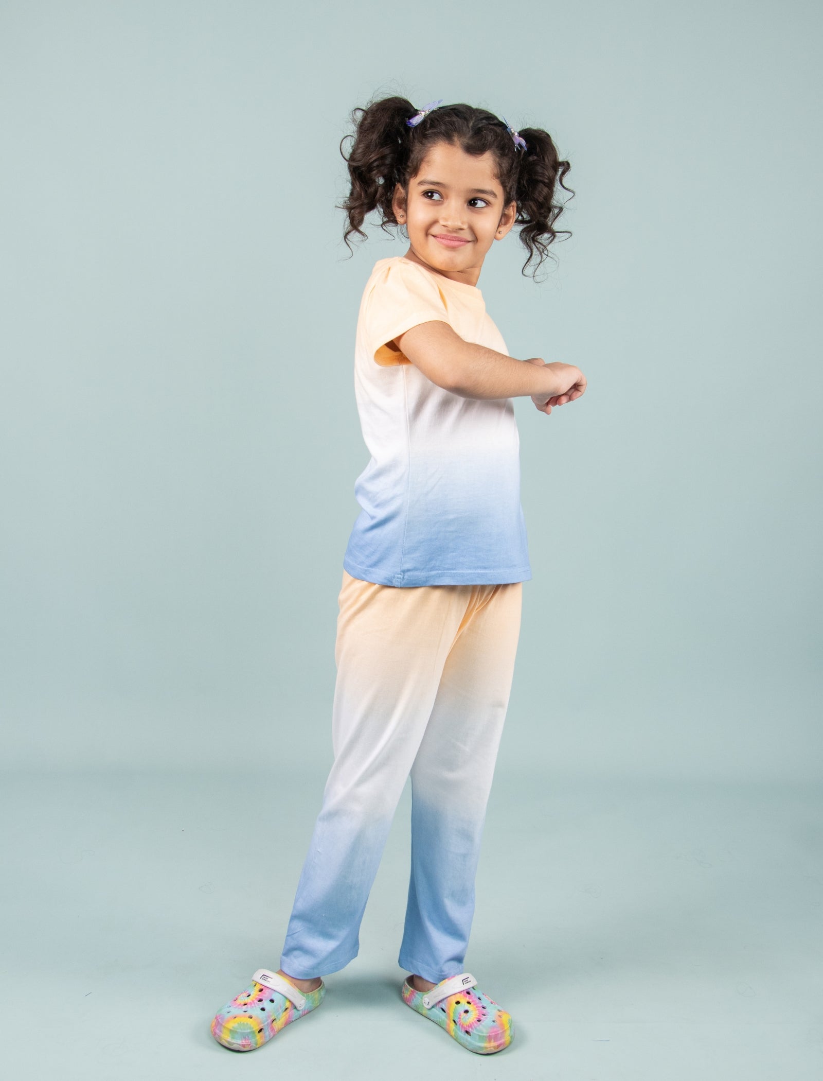 Ombre Style Tie-dye Nightwear for Girls Kids (Orange Blue) - Tweeny Mini
