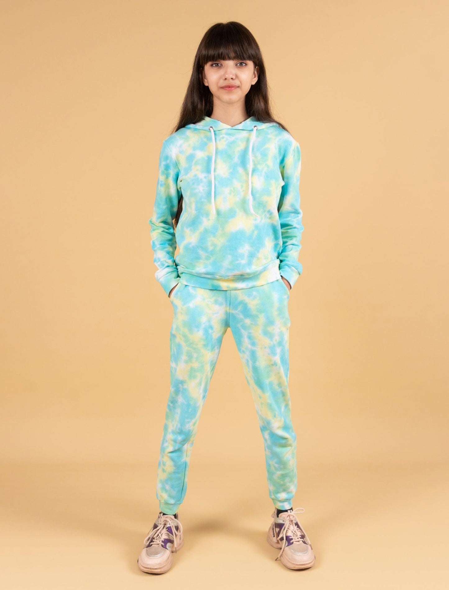 Trendy Tie Dye Joggers Set for Girls with Stylish Kids Co-ord Set (Lemon Green) - Tweeny Mini