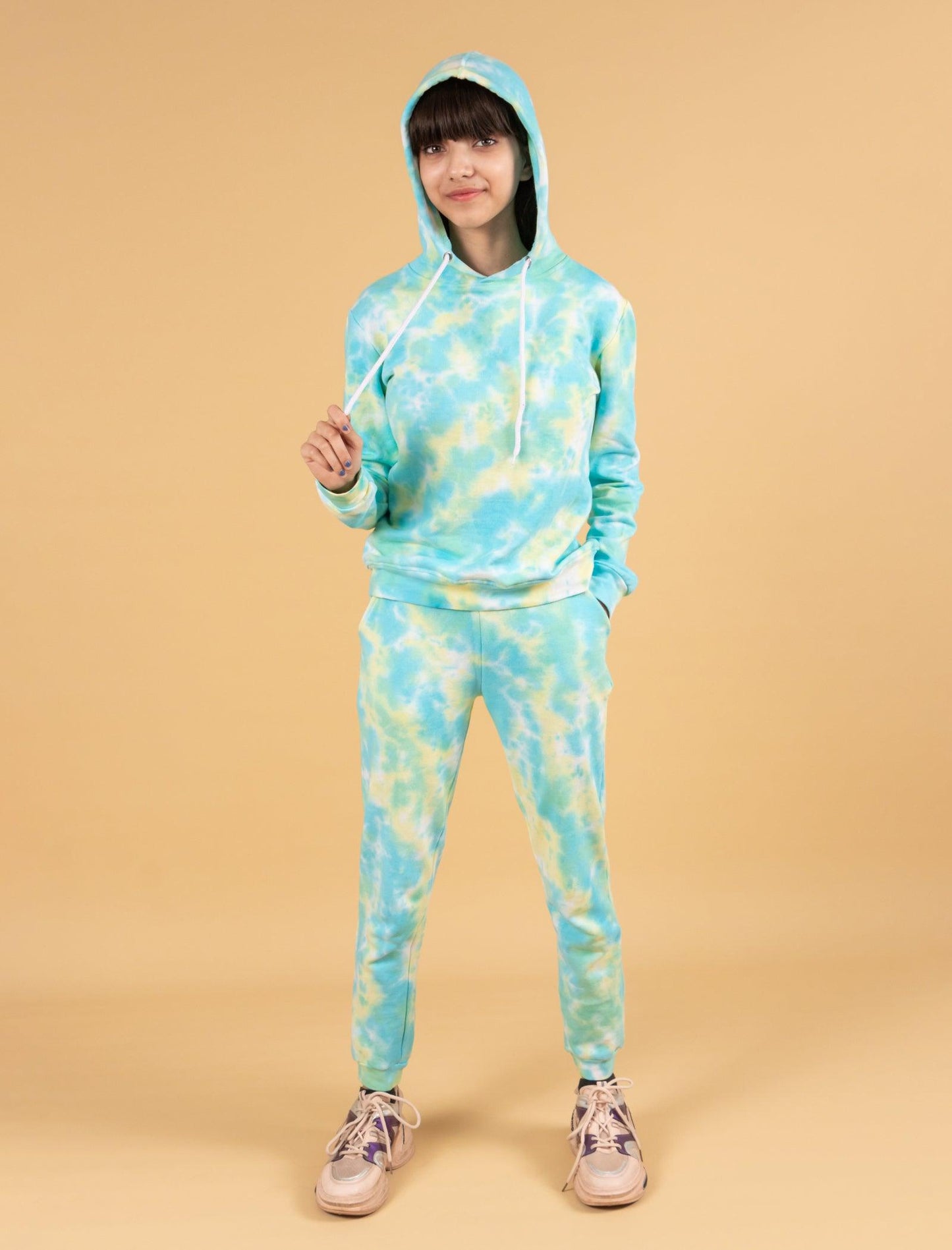 Trendy Tie Dye Joggers Set for Girls with Stylish Kids Co-ord Set (Lemon Green) - Tweeny Mini