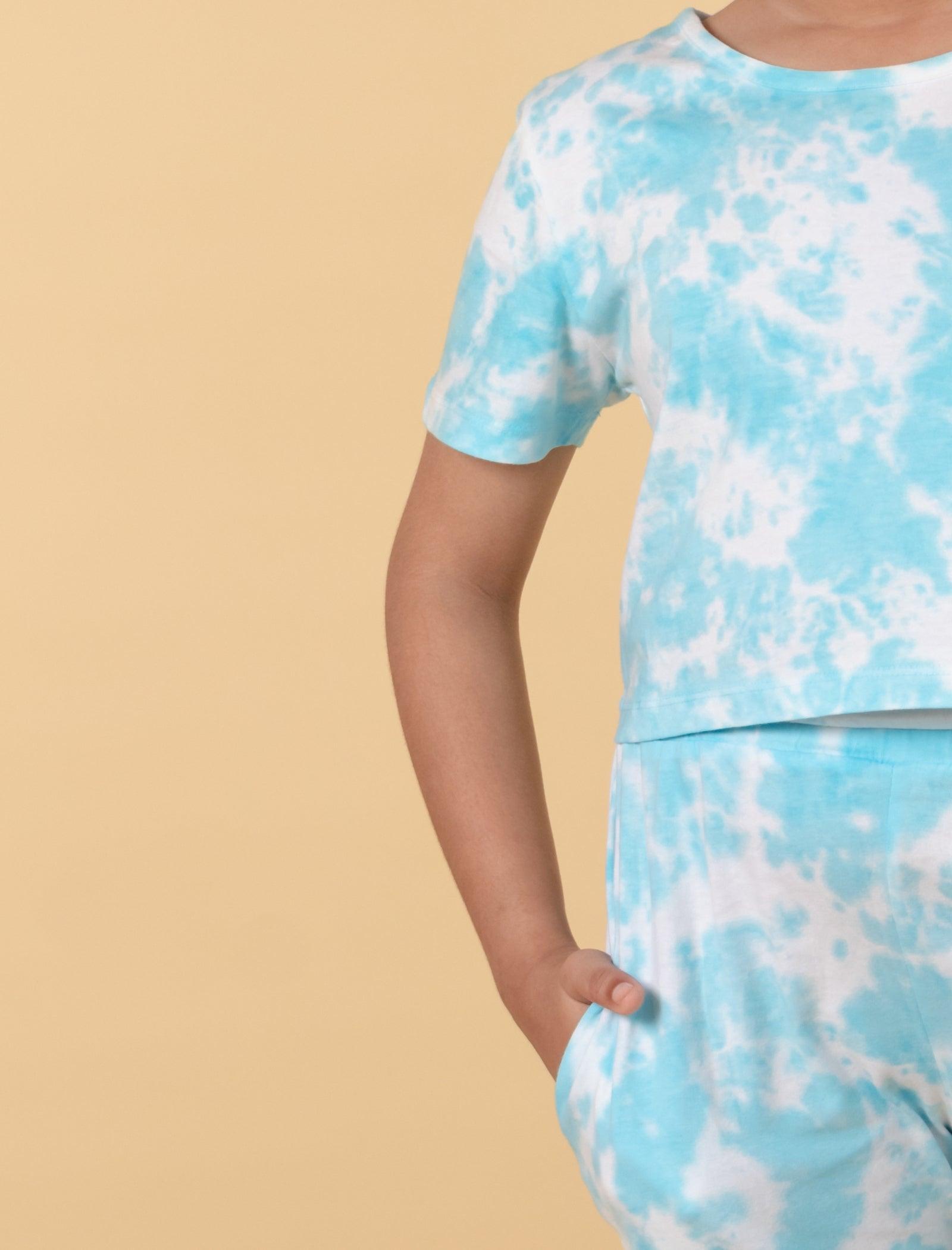 Trendy Summer Tie-Dye Joggers Set for Girls Kids (Tropical Blue) - Tweeny Mini