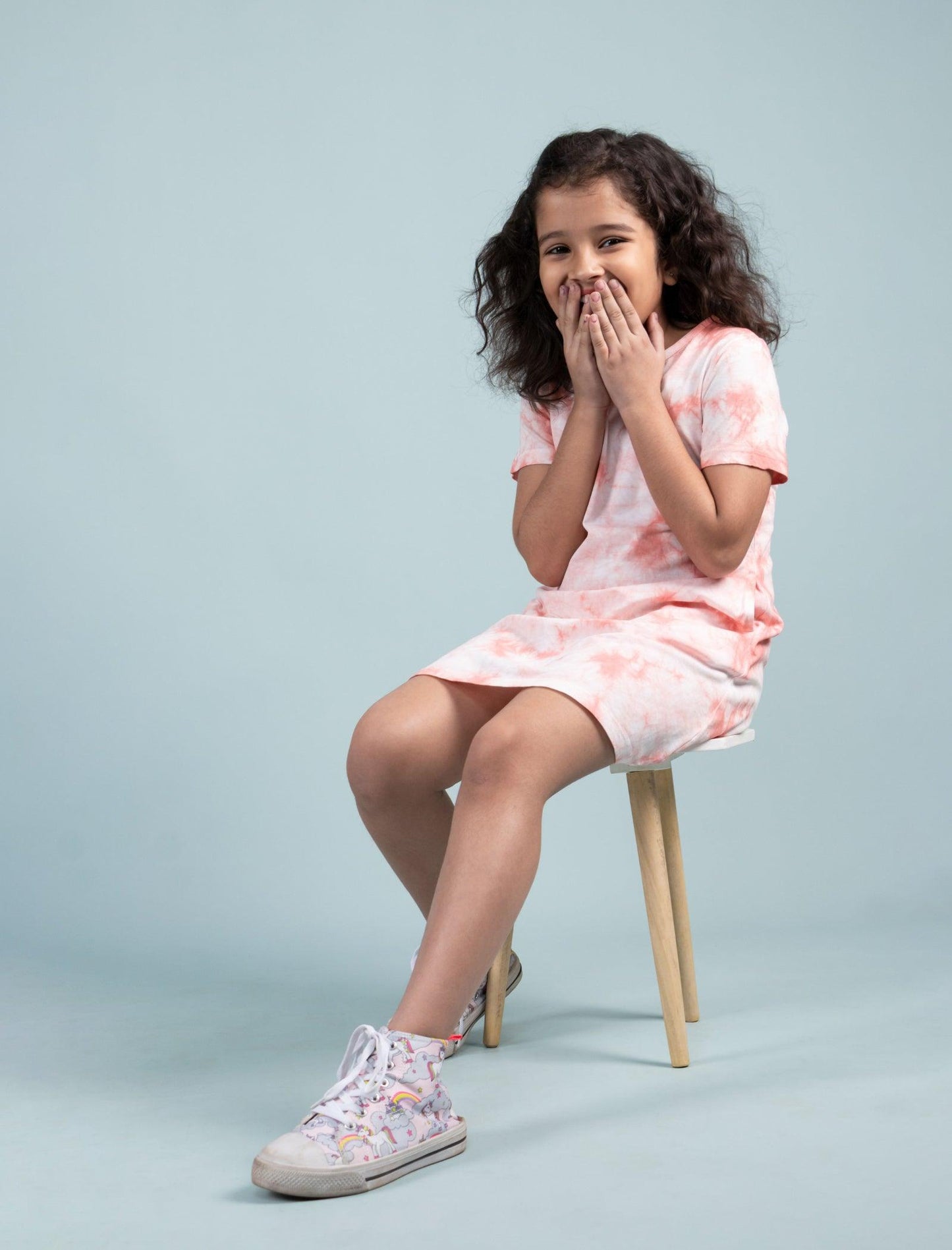 Pure Cotton Tie-Dye Summer Dress for Girls Kids (Rose Pink) - Tweeny Mini