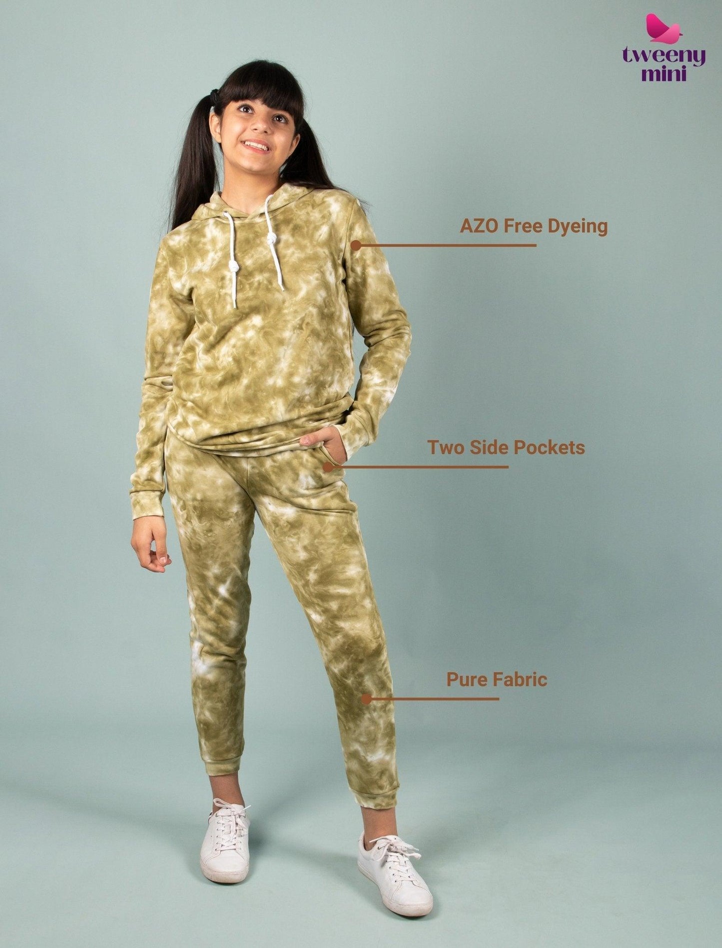 Winter Tie Dye Hoodie Jogger Set for Girls Kids (Sage Green) - Tweeny Mini