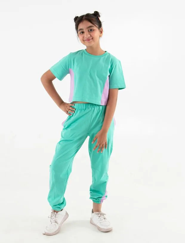 Trendy Colour Block Girls Cotton Joggers Set-Tweeny Mini