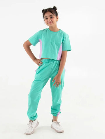Trendy Colour Block Girls Cotton Joggers Set-Tweeny Mini