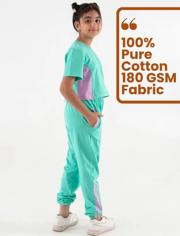 Trendy Colour Block Girls Cotton Joggers Set-Tweeny Mini