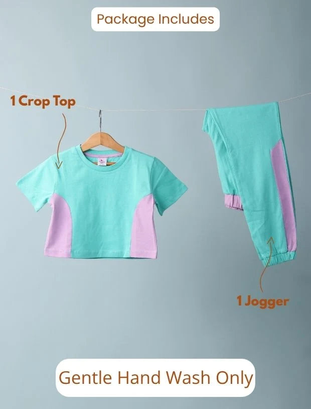 Trendy Colour Block Girls Cotton Joggers Set-Tweeny Mini