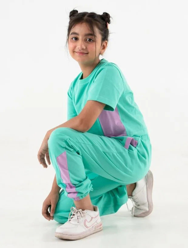 Trendy Colour Block Girls Cotton Joggers Set-Tweeny Mini