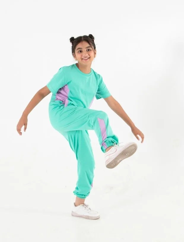 Trendy Colour Block Girls Cotton Joggers Set-Tweeny Mini