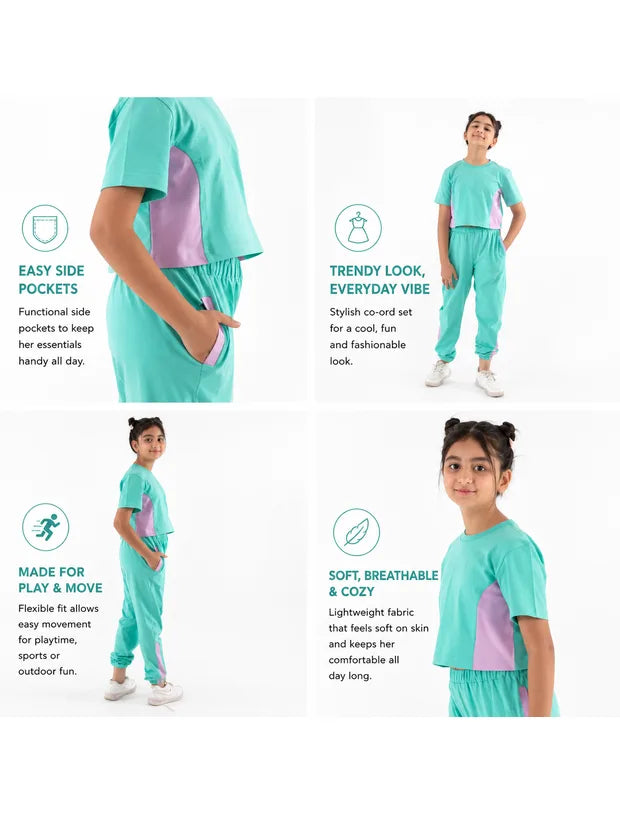 Trendy Colour Block Girls Cotton Joggers Set-Tweeny Mini